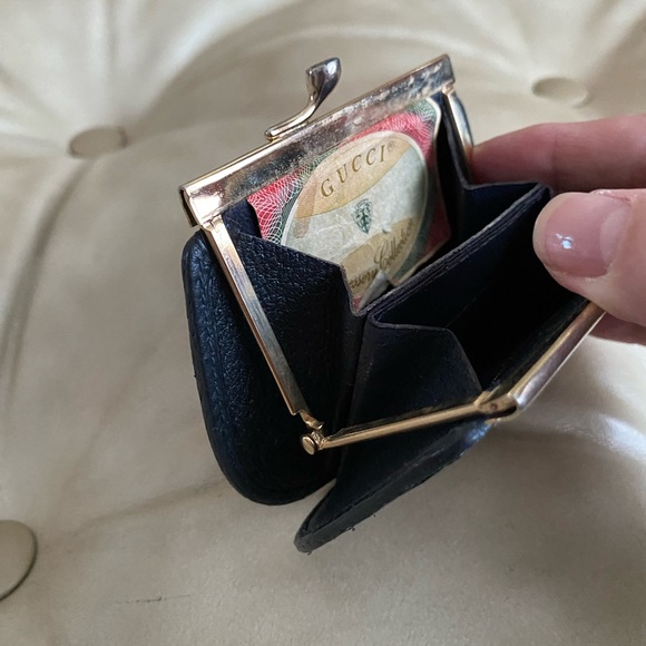 Vintage Gucci COA Bag GG Satchel & Kisslock Coin Wallet Navy PVC Leather - Picture 13 of 15
